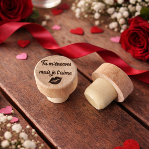 💋 Bouchon en bois gravé « Tu m’énerves mais je t’aime »